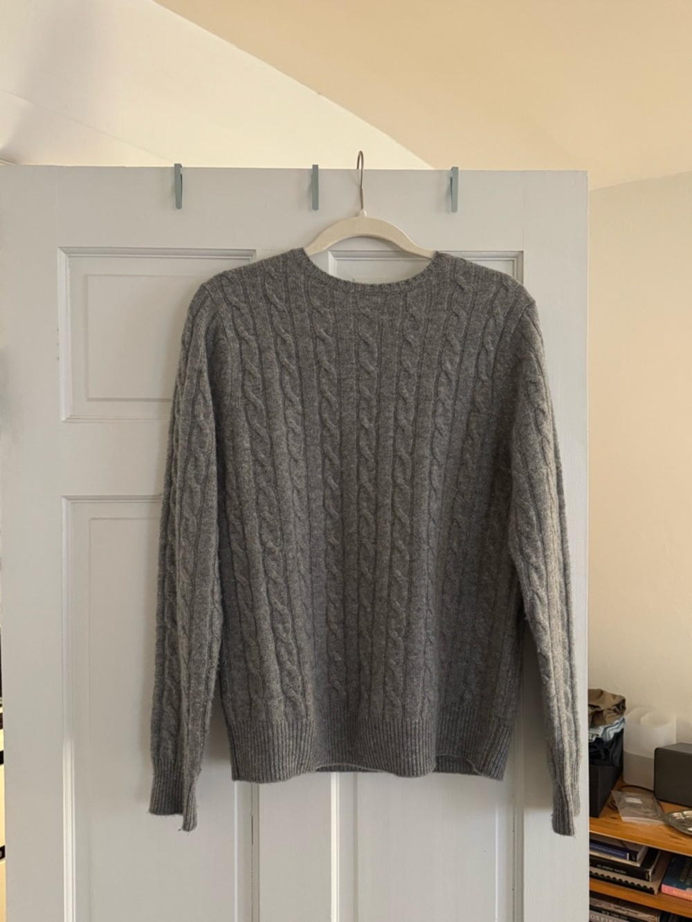 Women's Gray Cable Knit Crewneck Sweater